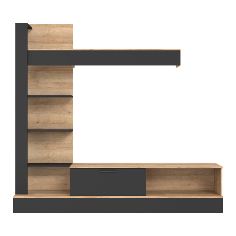 Σύνθετο σαλονιού Dranko pakoworld μαύρο-oak μελαμίνης 205x41.5x192εκ 3