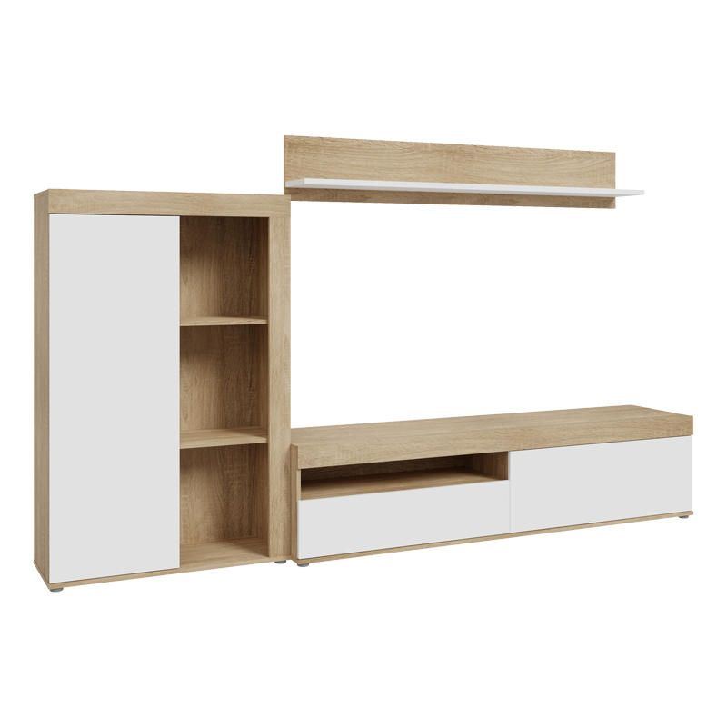 Σύνθετο σαλονιού Zorbi pakoworld λευκό-sonoma oak μελαμίνης 265x41x158.5εκ 1