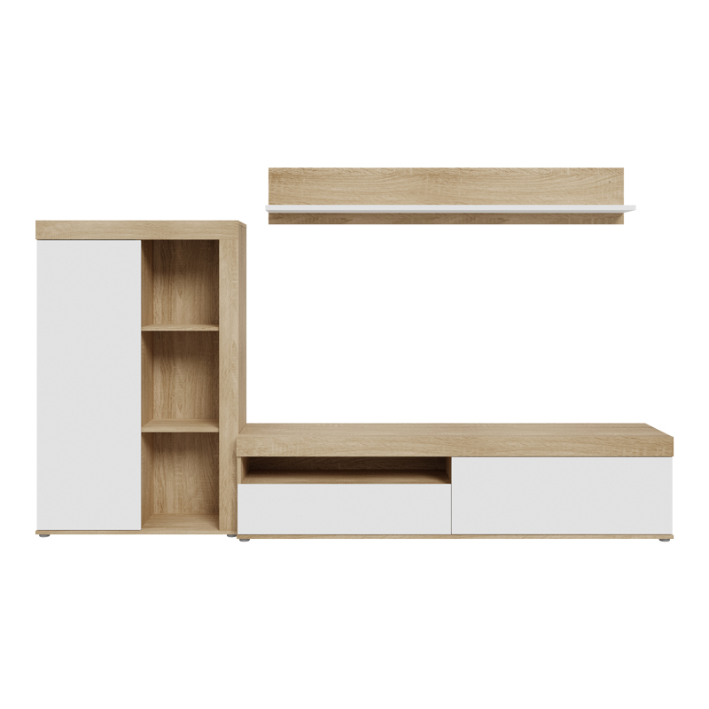 Σύνθετο σαλονιού Zorbi pakoworld λευκό-sonoma oak μελαμίνης 265x41x158.5εκ 3