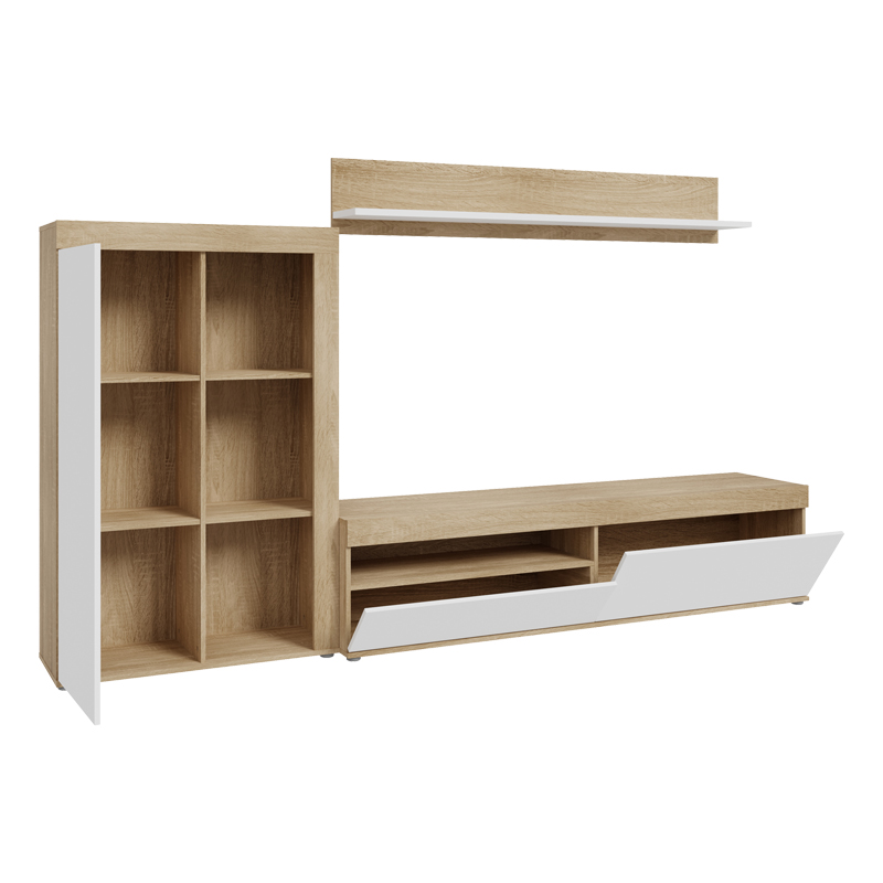Σύνθετο σαλονιού Zorbi pakoworld λευκό-sonoma oak μελαμίνης 265x41x158.5εκ 4