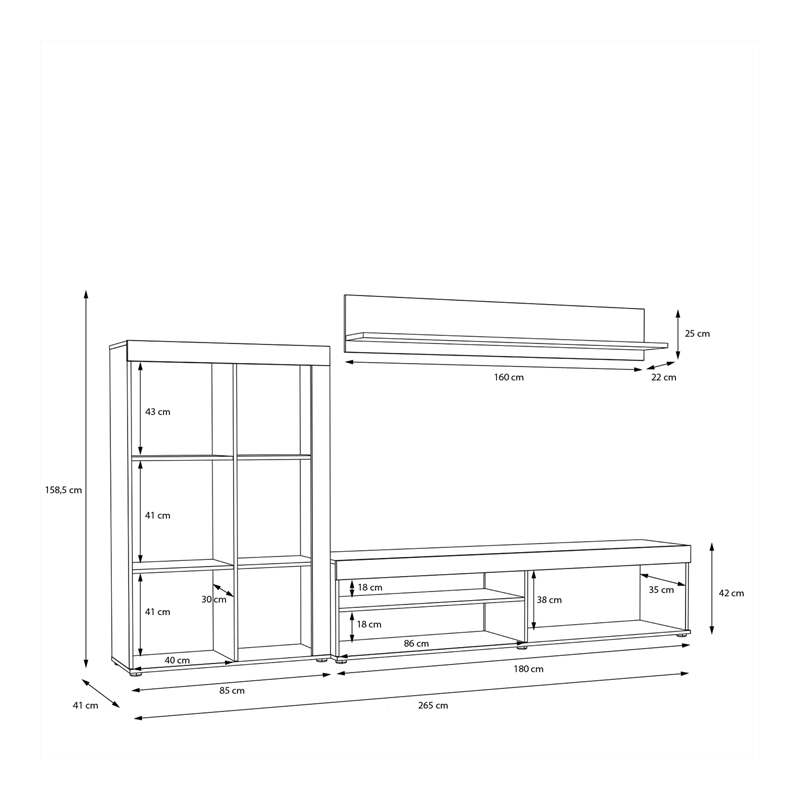 Σύνθετο σαλονιού Zorbi pakoworld λευκό-sonoma oak μελαμίνης 265x41x158.5εκ 5