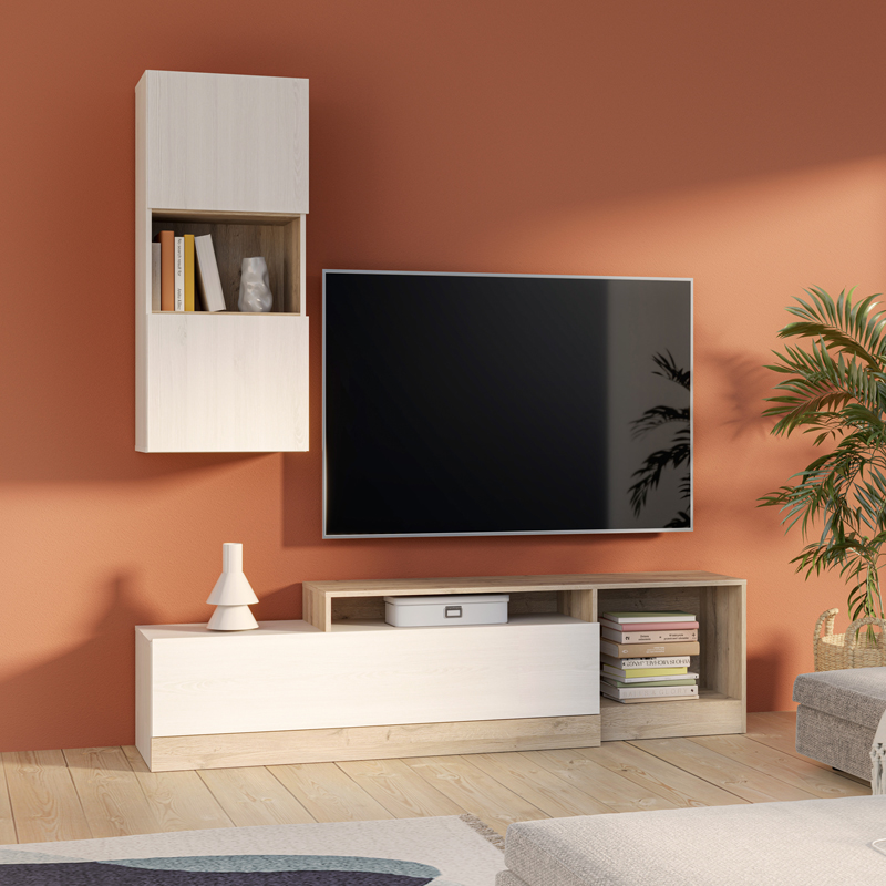 Σύνθετο σαλονιού Halmi pakoworld λευκό-oak μελαμίνης 180x39x190εκ 2