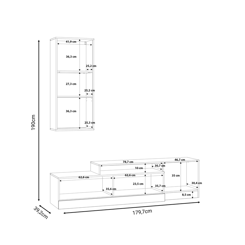 Σύνθετο σαλονιού Halmi pakoworld λευκό-oak μελαμίνης 180x39x190εκ 5