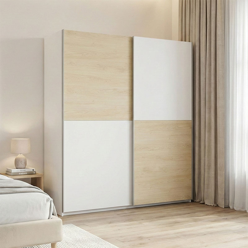 Ντουλάπα ρούχων Jolite pakoworld δίφυλλη με ράφια λευκό-oak μελαμίνης 190x61x190.5εκ 1