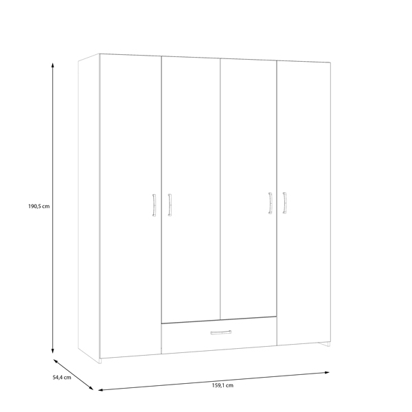 Ντουλάπα ανοιγόμενη τετράφυλλη Generiale pakoworld μελαμίνης λευκή με 3 ράφια γκρι 159x54.5x190.5εκ 4