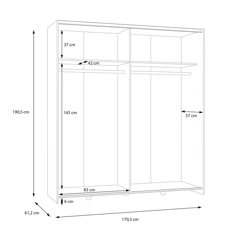 Ντουλάπα ρούχων Noez I pakoworld δίφυλλη με ράφια σε λευκή απόχρωση 170.5x61x190.5εκ 8