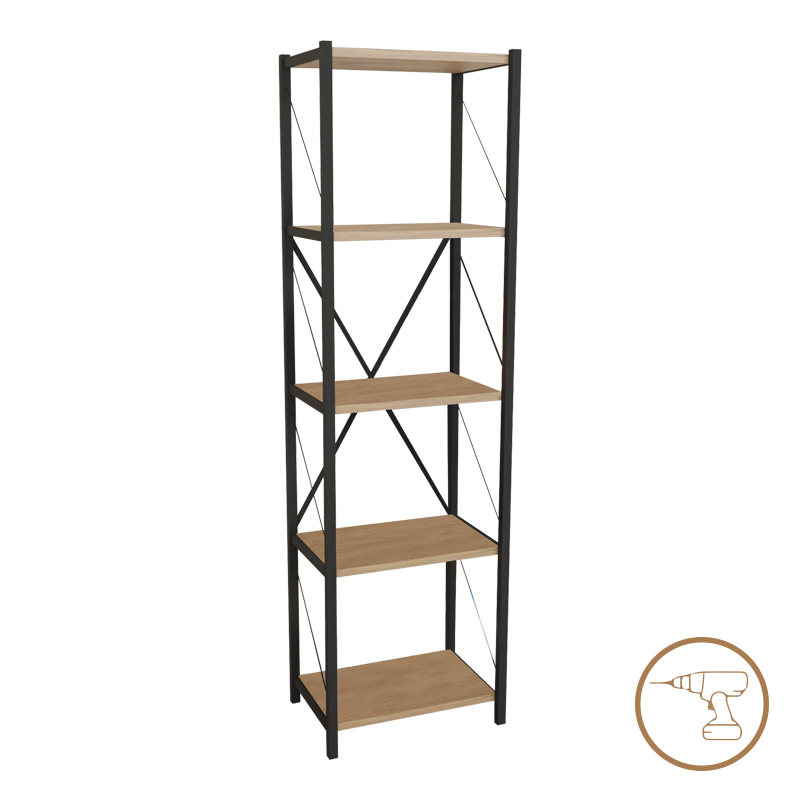 Βιβλιοθήκη Glase pakoworld oak μελαμίνης-μαύρο μέταλλο 40x30x150εκ 2