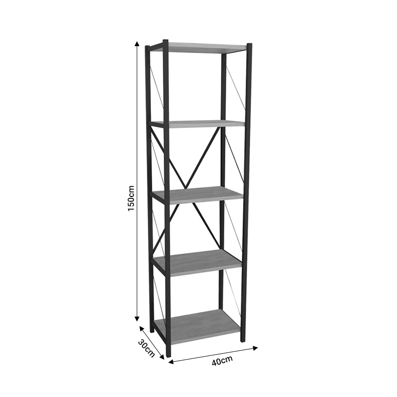 Βιβλιοθήκη Glase pakoworld oak μελαμίνης-μαύρο μέταλλο 40x30x150εκ 4