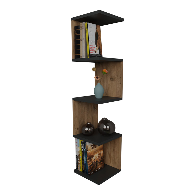 Ραφιέρα τοίχου Zigzag pakoworld oak-ανθρακί μελαμίνης 25x25x109εκ 1