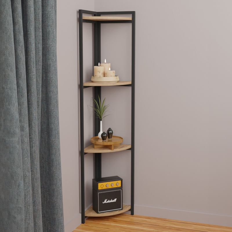 Επιδαπέδια γωνιακή ραφιέρα Byrk pakoworld oak μελαμίνης-μαύρο μέταλλο 30x30x160εκ 1