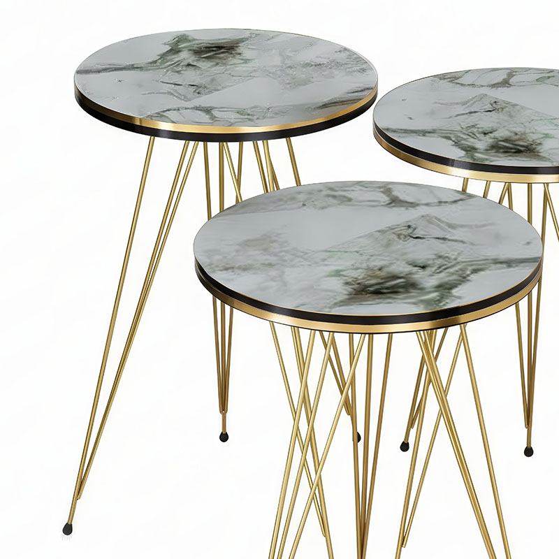 Βοηθητικά τραπέζια Wakmi pakoworld σετ 3τεμ λευκό μπεζ μαρμάρου μελαμίνης-χρυσό μέταλλο 2