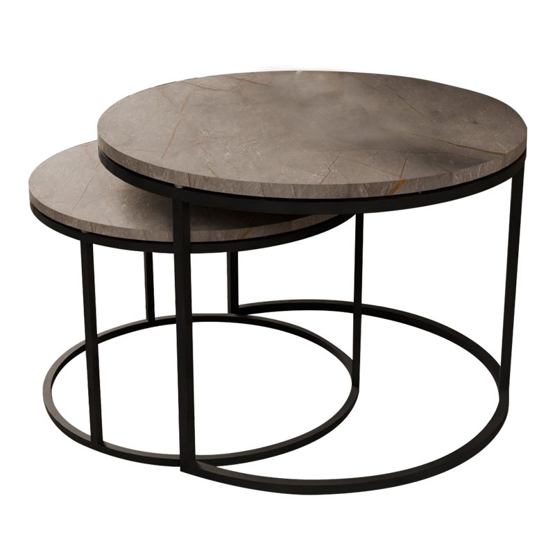 Τραπέζια σαλονιού Solme pakoworld σετ 2τεμ γκρι μαρμάρου μελαμίνης-μαύρο μέταλλο 1