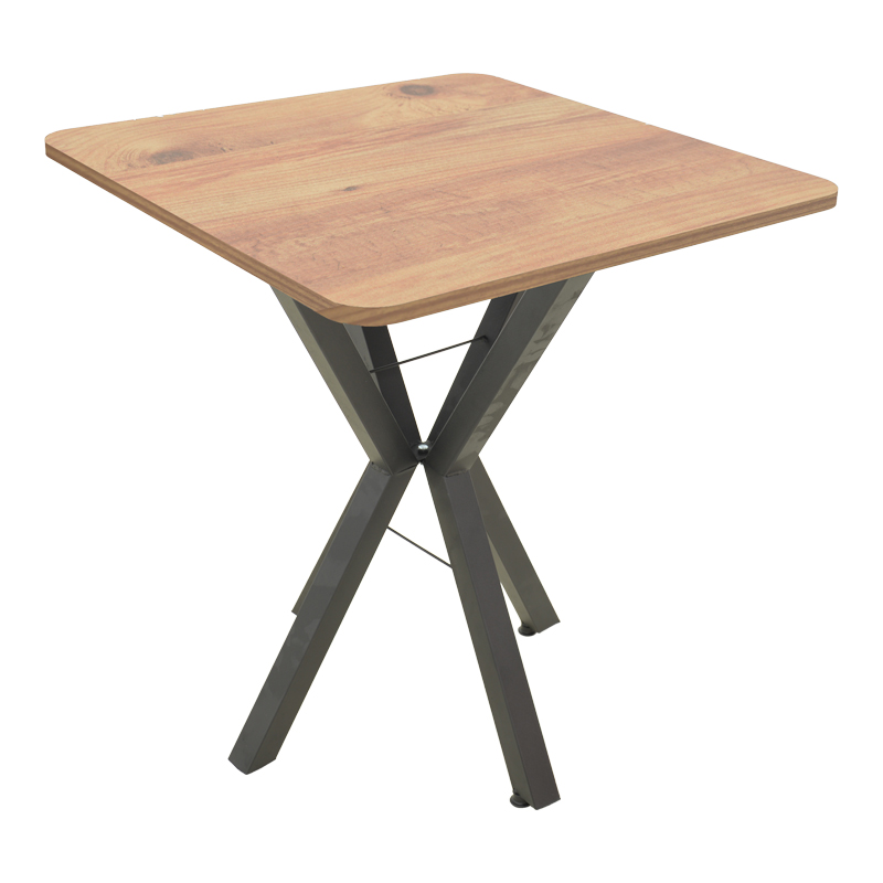 Τραπέζι Prestone pakoworld oak μελαμίνης-μαύρο μέταλλο 70x70x75εκ 1
