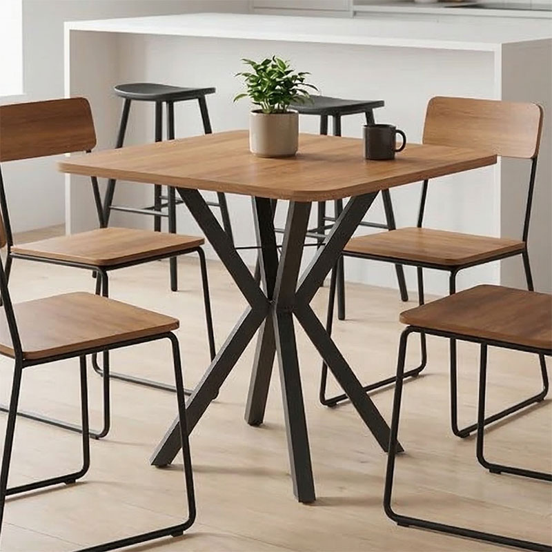 Τραπέζι Prestone pakoworld oak μελαμίνης-μαύρο μέταλλο 70x70x75εκ 2