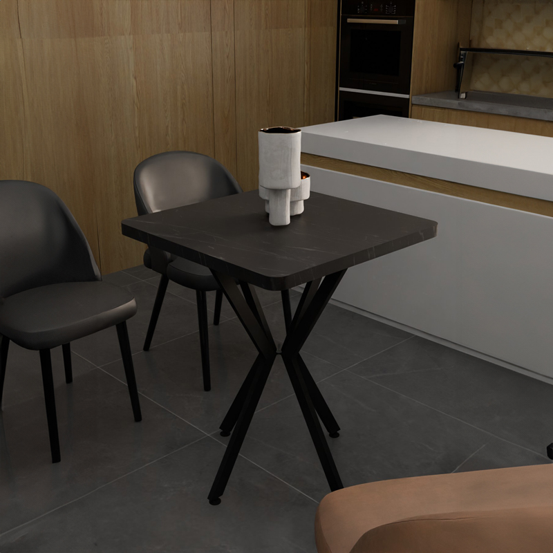 Τραπέζι Prestone pakoworld μαύρο μαρμάρου μελαμίνης-μαύρο μέταλλο 70x70x75εκ 2