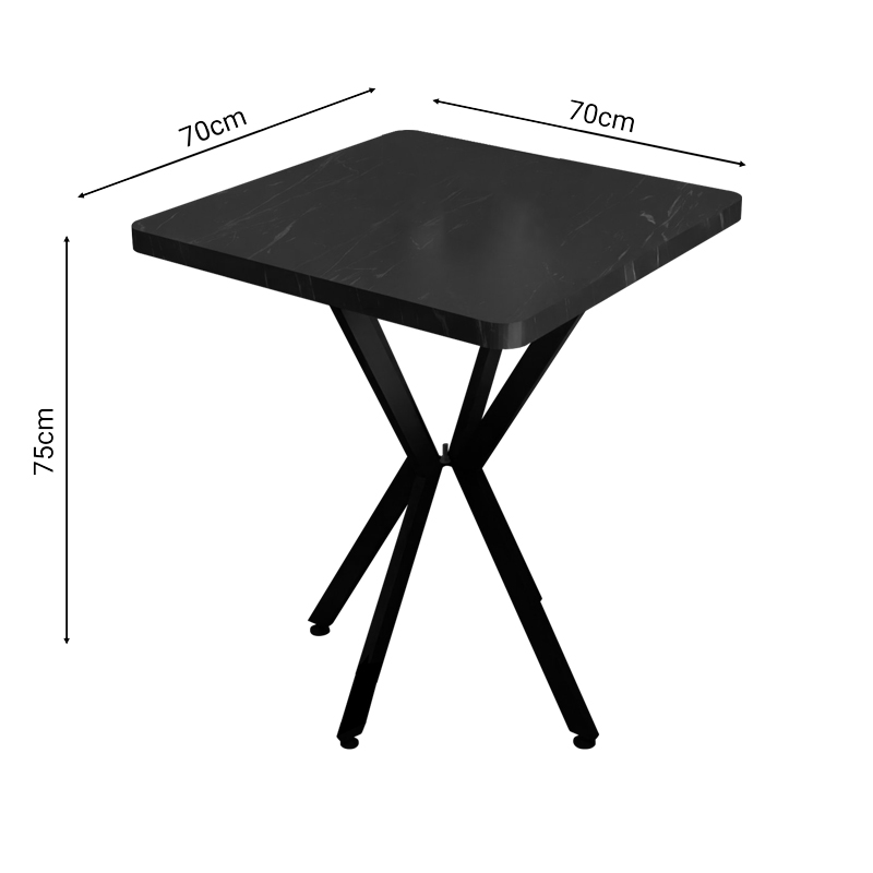 Τραπέζι Prestone pakoworld μαύρο μαρμάρου μελαμίνης-μαύρο μέταλλο 70x70x75εκ 3