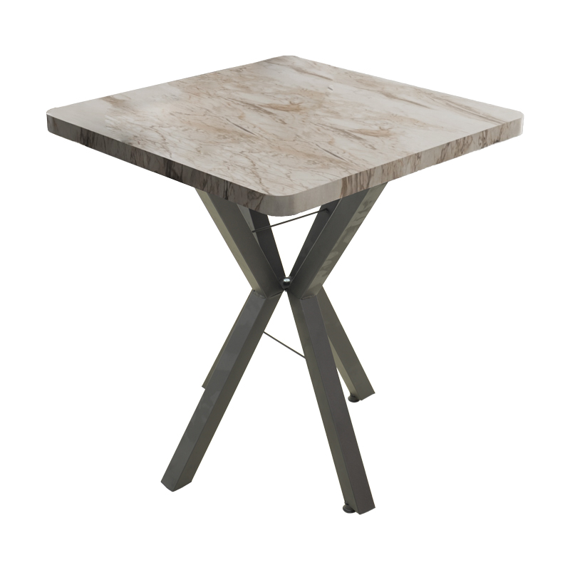 Τραπέζι Prestone pakoworld λευκό μαρμάρου μελαμίνης-μαύρο μέταλλο 70x70x75εκ 1