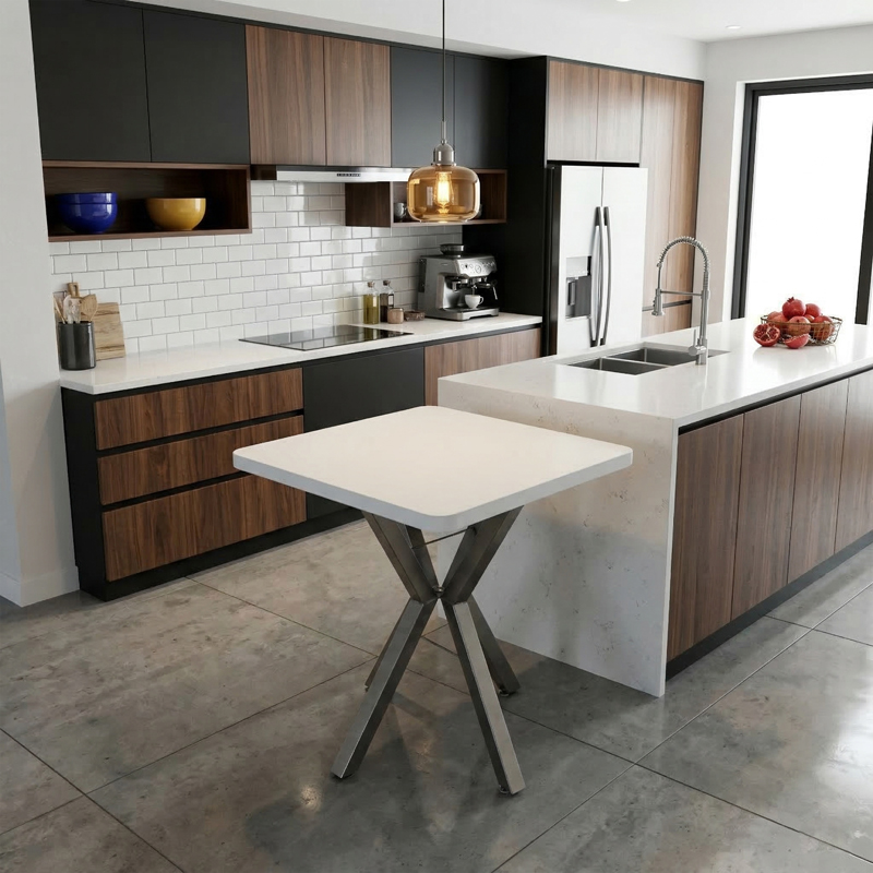 Τραπέζι Prestone pakoworld μελαμίνη σε λευκή απόχρωση και μαύρο μεταλλικό πόδι 70x70x75εκ 2