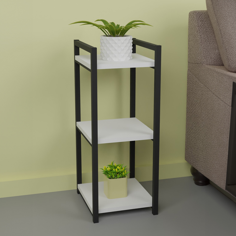 Επιδαπέδια ραφιέρα Harvey pakoworld μαύρο μέταλλο και μελαμίνη σε λευκή απόχρωση 33x28x70εκ 1