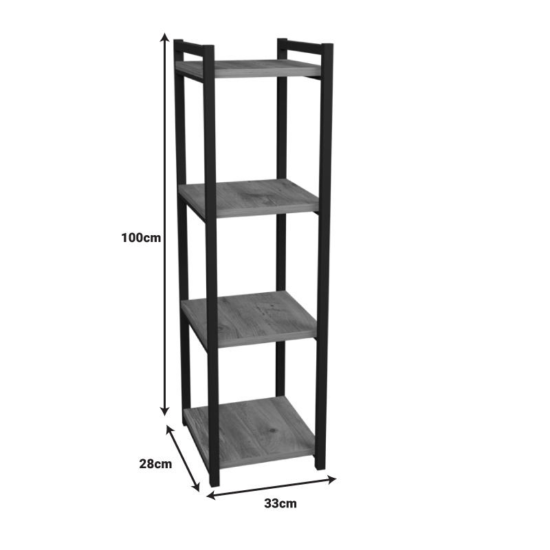 Επιδαπέδια ραφιέρα Harvey pakoworld μαύρο μέταλλο και μελαμίνη σε φυσική απόχρωση 33x28x100εκ 6