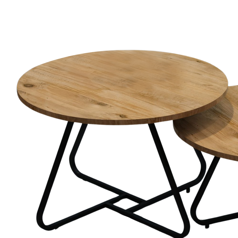 Τραπέζια σαλονιού Symeli pakoworld σετ 2τεμ μαύρο μέταλλο και μελαμίνη σε φυσική απόχρωση 2