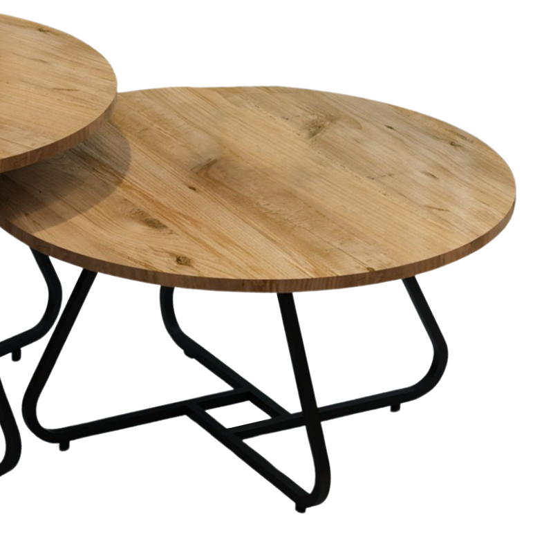 Τραπέζια σαλονιού Symeli pakoworld σετ 2τεμ μαύρο μέταλλο και μελαμίνη σε φυσική απόχρωση 3