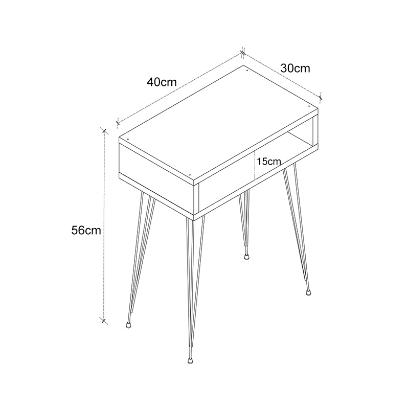 Κομοδίνο Naida pakoworld σε oak απόχρωση -μαύρα μεταλλικά πόδια 40x30x56εκ 3