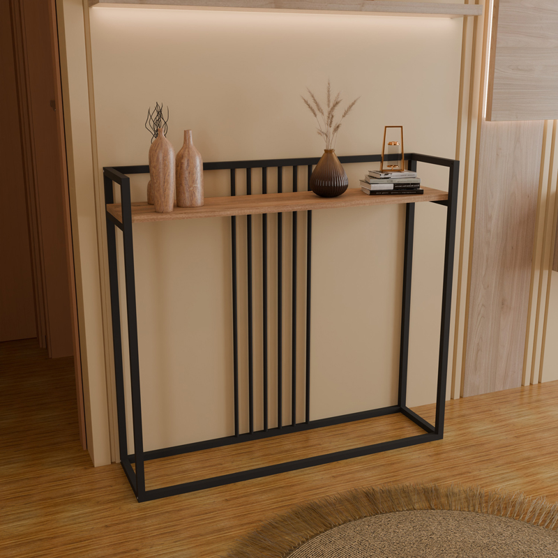 Κονσόλα Convida pakoworld oak με μαύρο μεταλλικό σκελετό 100x25x90εκ 1