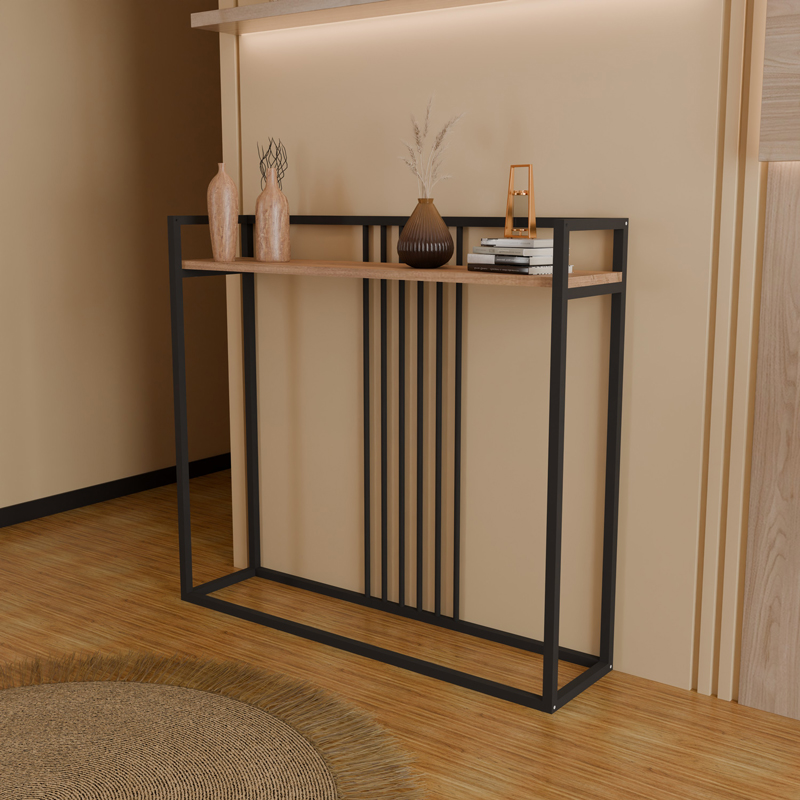 Κονσόλα Convida pakoworld oak με μαύρο μεταλλικό σκελετό 100x25x90εκ 4