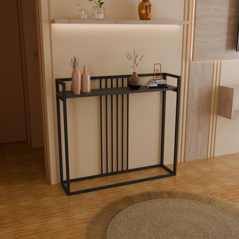 Κονσόλα Convida pakoworld ανθρακί με μαύρο μεταλλικό σκελετό 100x25x90εκ 1