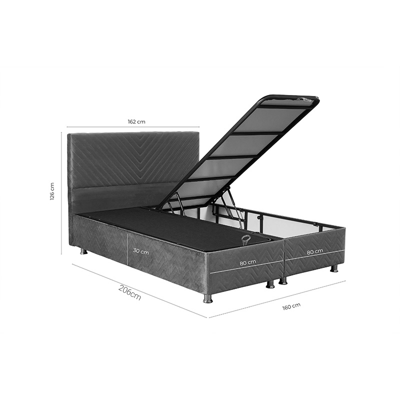 Κρεβάτι Rizko pakoworld διπλό με αποθηκευτικό χώρο γκρι 160x200εκ 5