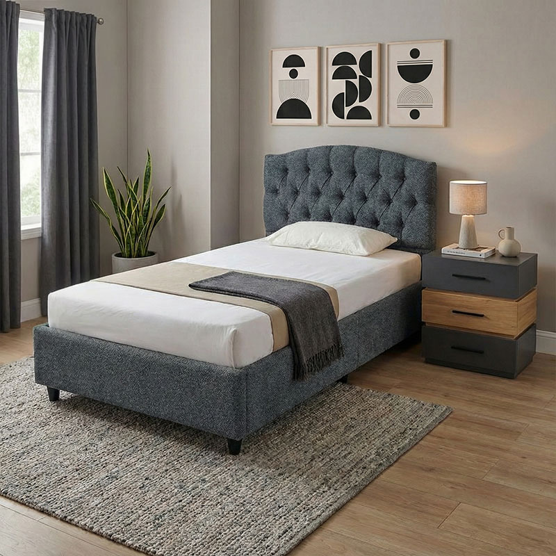 Κρεβάτι Lanse pakoworld μονό με αποθηκευτικό χώρο μπουκλέ ανθρακί 120x200εκ 2