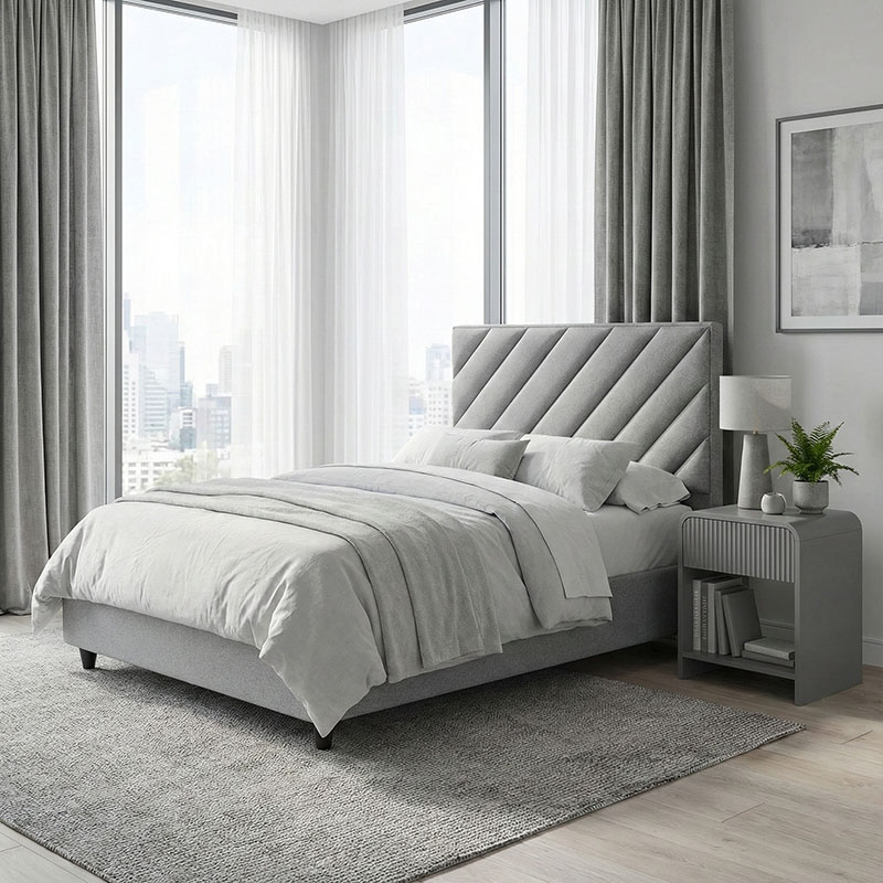 Κρεβάτι διπλό Tito pakoworld με αποθηκευτικό χώρο μπουκλέ ύφασμα σε ανοιχτή γκρι απόχρωση 160x200εκ 2