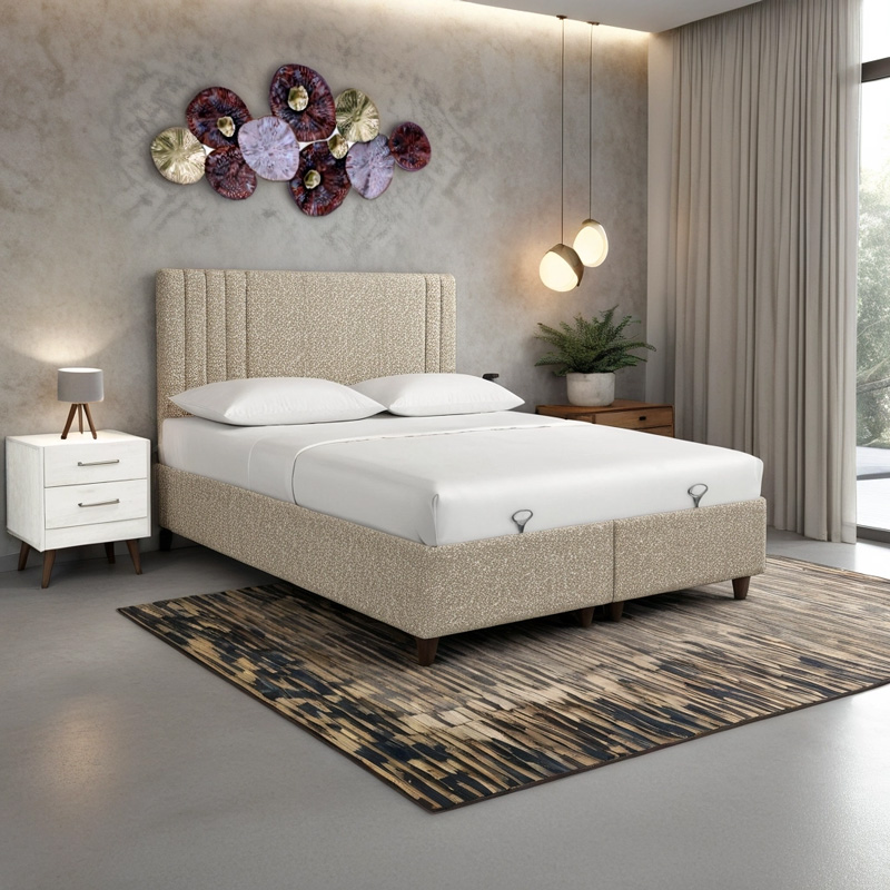 Κρεβάτι με αποθηκευτικό χώρο Lineo pakoworld μπουκλέ σε μπεζ απόχρωση 160x200εκ 2