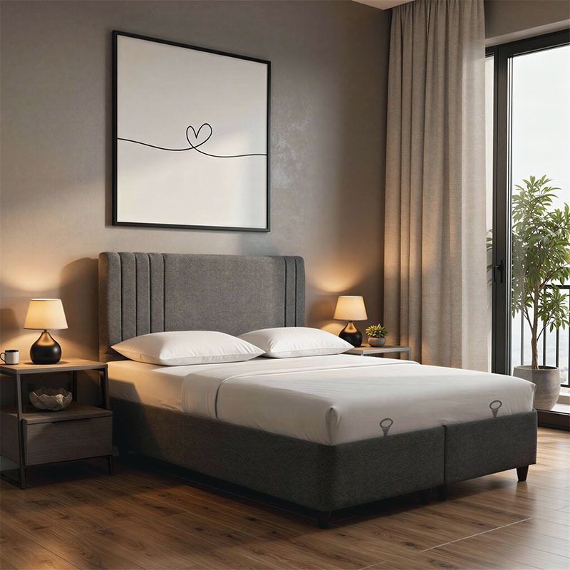 Κρεβάτι με αποθηκευτικό χώρο Lineo pakoworld μπουκλέ σε ανθρακί απόχρωση 160x200εκ 2