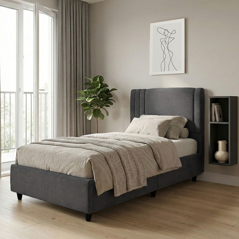 Κρεβάτι με αποθηκευτικό χώρο Lineo pakoworld μπουκλέ σε ανθρακί απόχρωση 120x200εκ 2