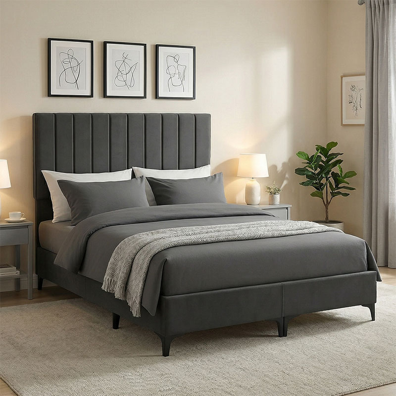 Κρεβάτι Moega pakoworld ύφασμα σε ανθρακί απόχρωση 160x200εκ 1