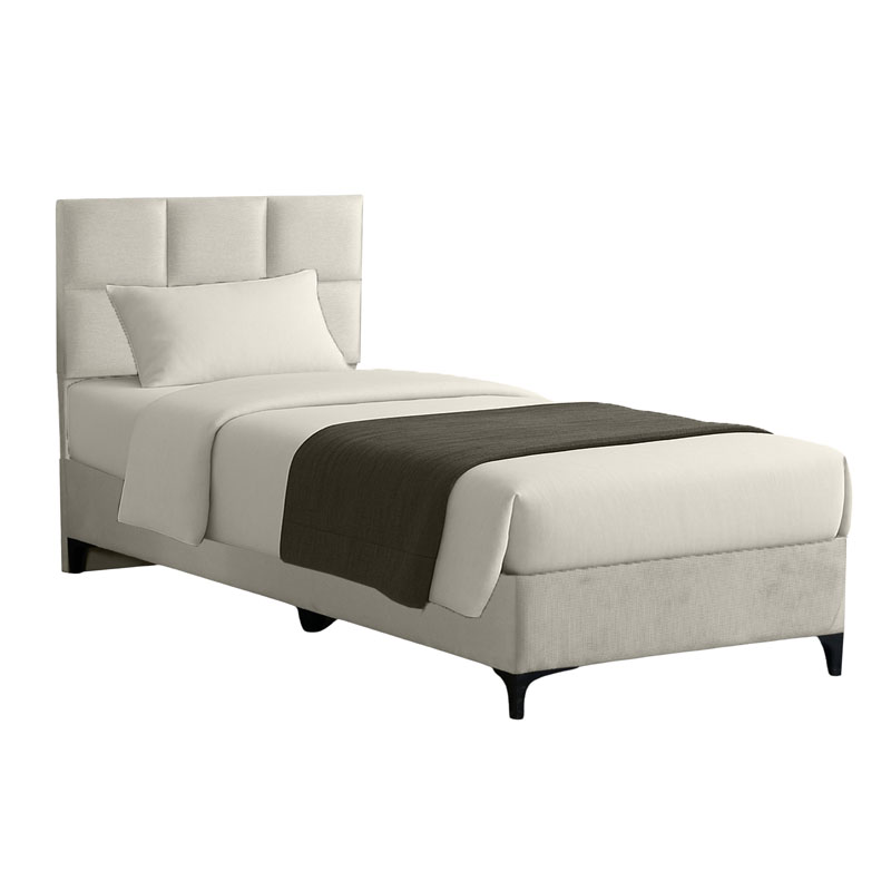 Κρεβάτι Melei pakoworld ύφασμα σε κρεμ απόχρωση 90x200εκ 1