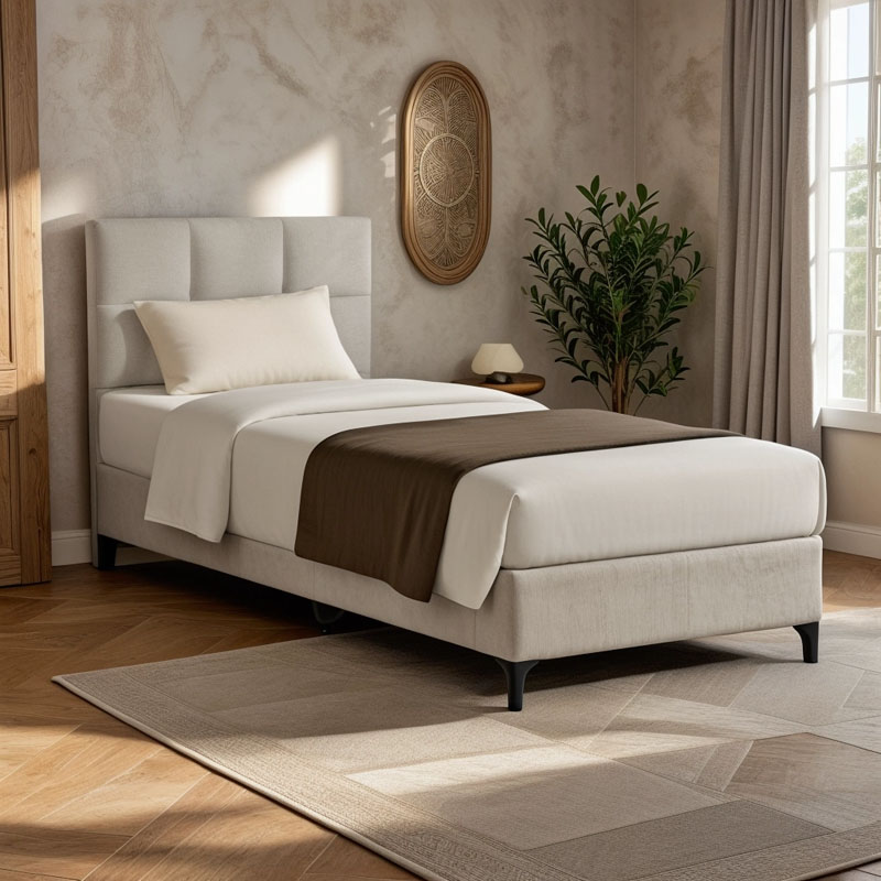 Κρεβάτι Melei pakoworld ύφασμα σε κρεμ απόχρωση 90x200εκ 2