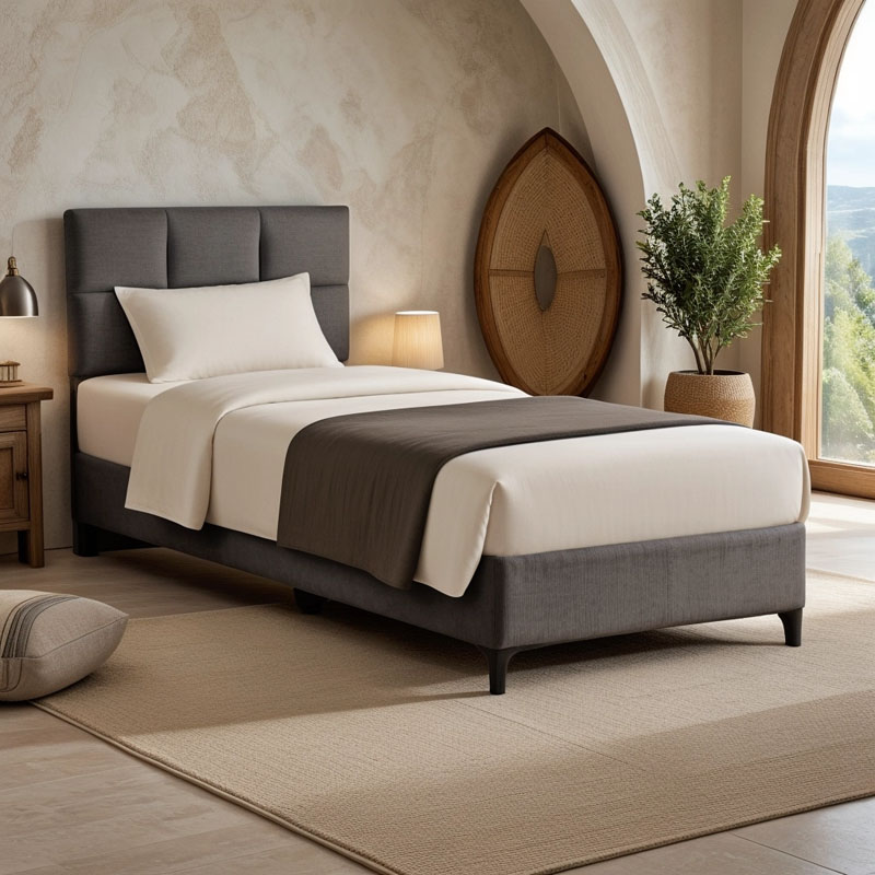 Κρεβάτι Melei pakoworld ύφασμα σε ανθρακί απόχρωση 90x200εκ 2