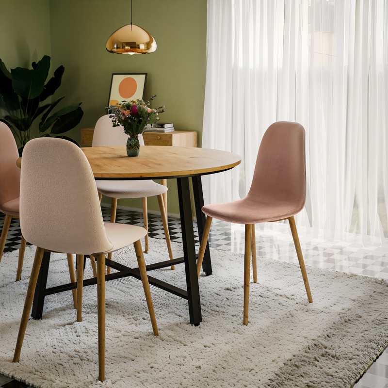 Καρέκλα Bella pakoworld μπεζ βελούδο-πόδι φυσικό μέταλλο 43x52x88εκ 2