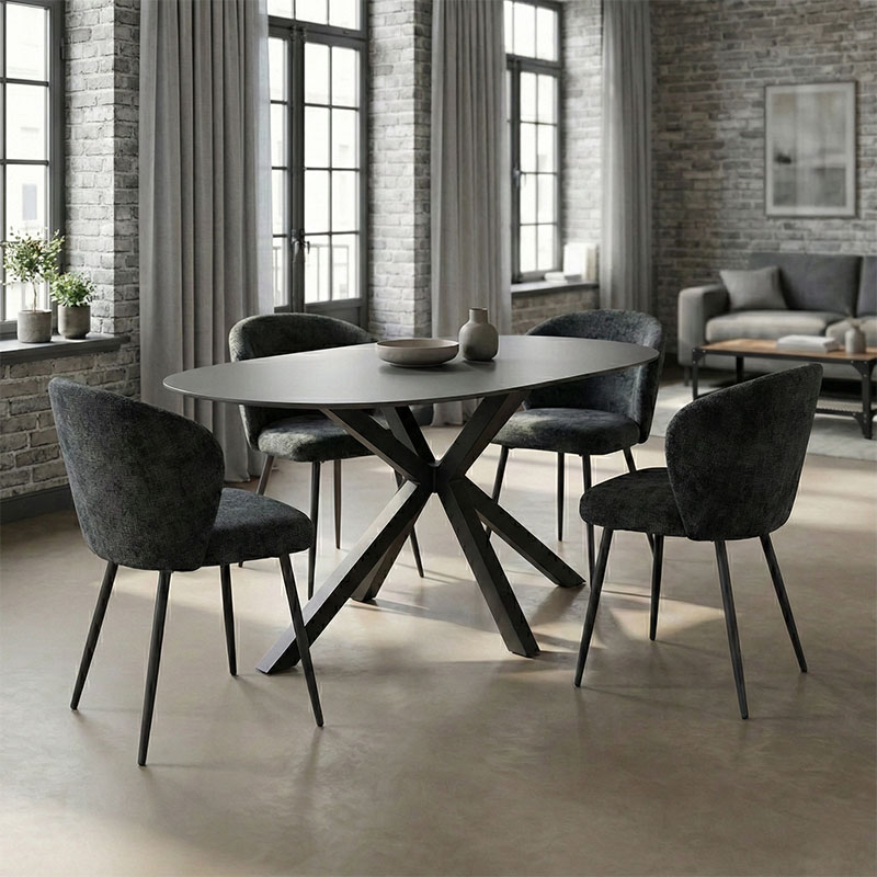 Τραπέζι Makrey pakoworld γκρι μαρμάρου κεραμικό-μαύρο μέταλλο 160x90x75εκ 2