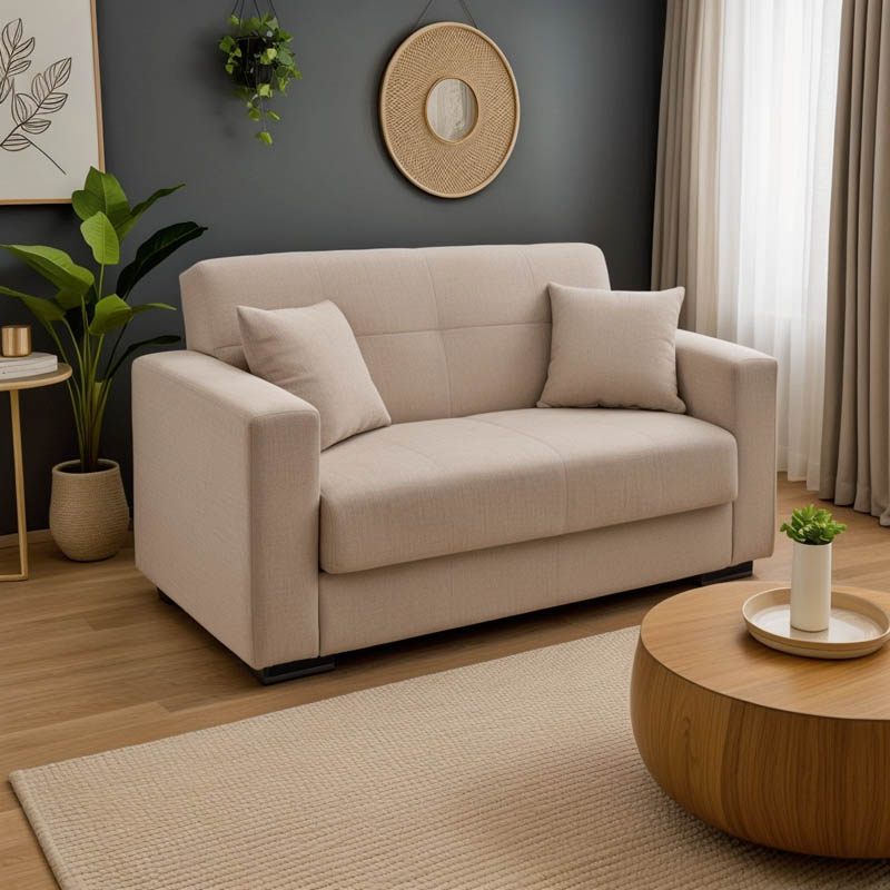 Καναπές-κρεβάτι με αποθηκευτικό χώρο διθέσιος Vox pakoworld κρεμ ύφασμα 154x82x83εκ 1