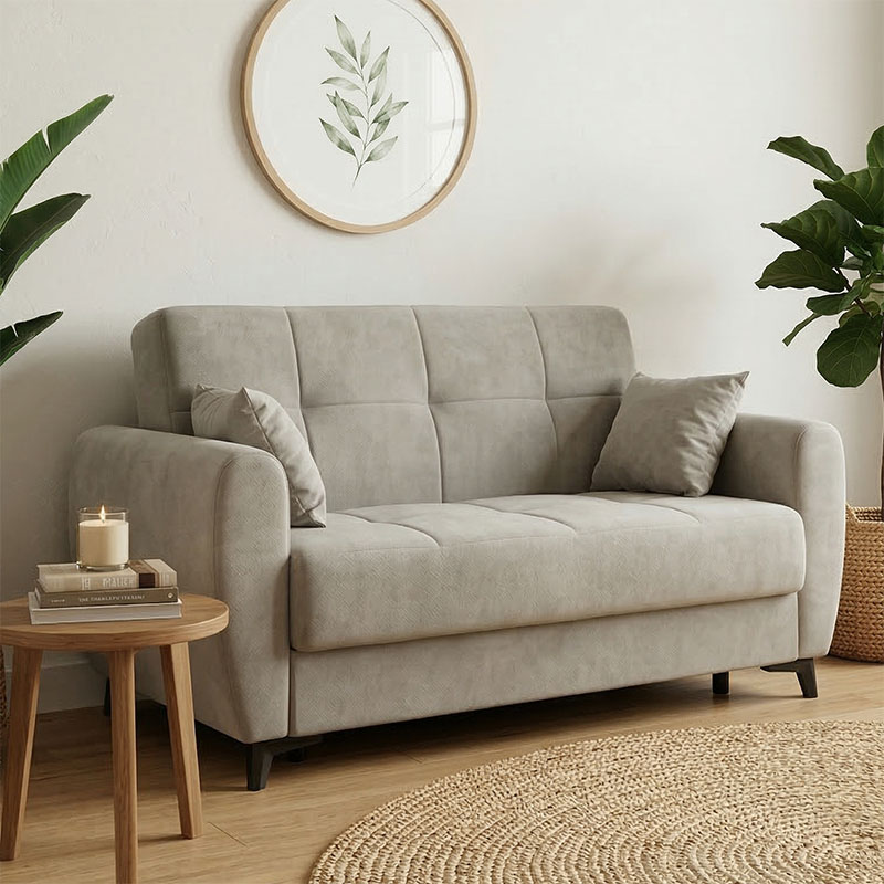 Καναπές-κρεβάτι με αποθηκευτικό χώρο διθέσιος Lincoln pakoworld γκρι-μπεζ ύφασμα 165x75x85εκ 1