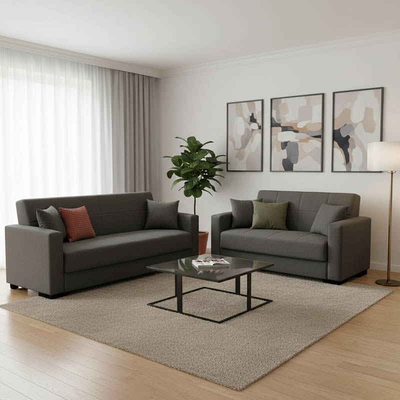 Σετ σαλονιού 2τεμ Vox pakoworld ύφασμα σε ανθρακί απόχρωση 1