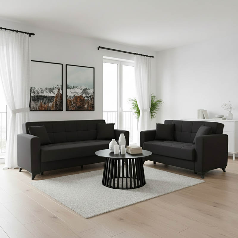 Σετ σαλονιού 2τεμ Modesto pakoworld ύφασμα σε μαύρη απόχρωση 1