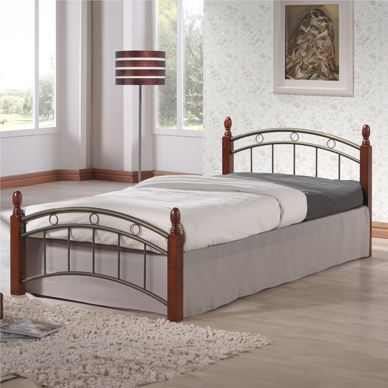 Κρεβάτι μονό Clarive pakoworld ξύλο σε καρυδί απόχρωση-μαύρο μέταλλο 90x190εκ 1