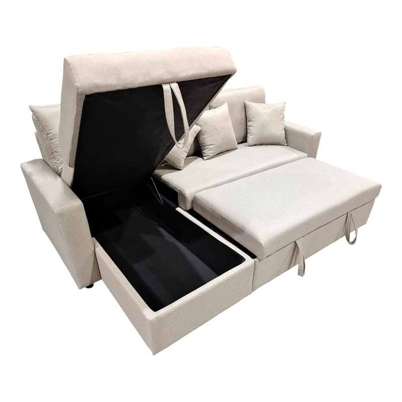 Γωνιακός καναπές-κρεβάτι με αποθηκευτικό χώρο και αναστρέψιμος Sorno pakoworld γκρι-μπεζ ύφασμα 224x146x90εκ 6