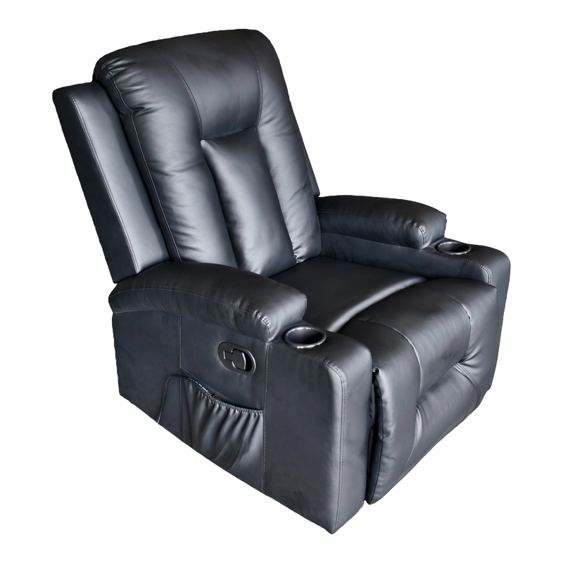 Πολυθρόνα relax με μηχανισμό massage Gessel pakoworld PU σε μαύρη απόχρωση 80x90x98εκ 1