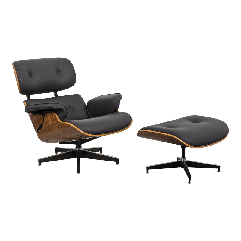 Πολυθρόνα-υποπόδιο relax Jenna pakoworld μαύρο pu- plywood καρυδί-βάση χρωμίου 82x92x82εκ 1